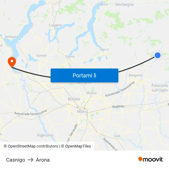 Casnigo to Arona map