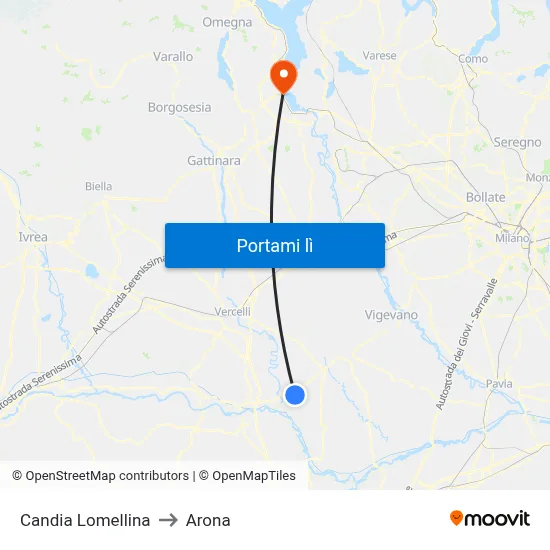 Candia Lomellina to Arona map