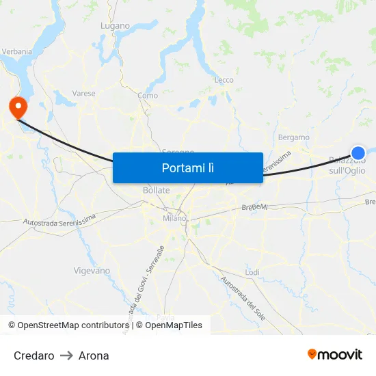 Credaro to Arona map