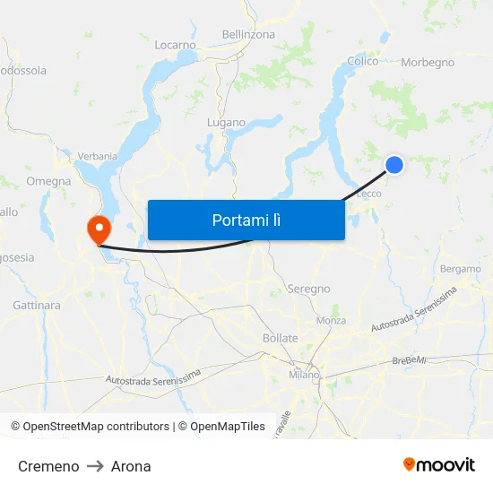 Cremeno to Arona map