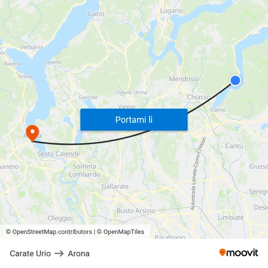 Carate Urio to Arona map