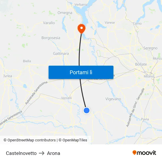 Castelnovetto to Arona map