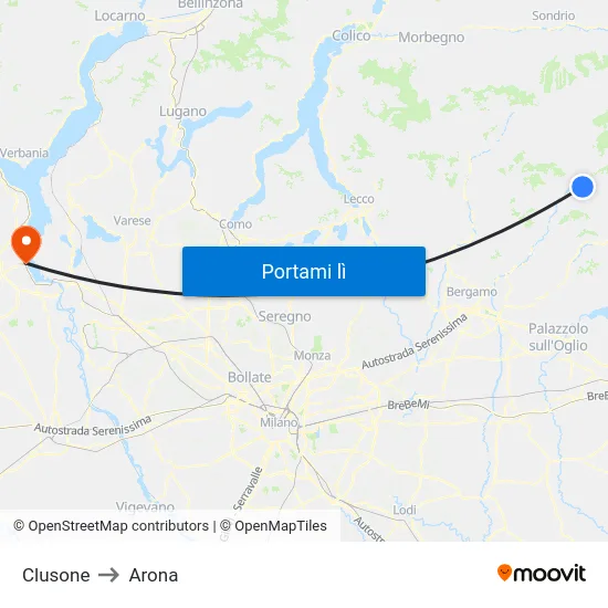 Clusone to Arona map