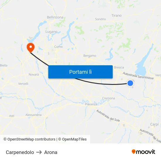 Carpenedolo to Arona map