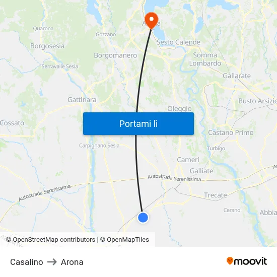 Casalino to Arona map