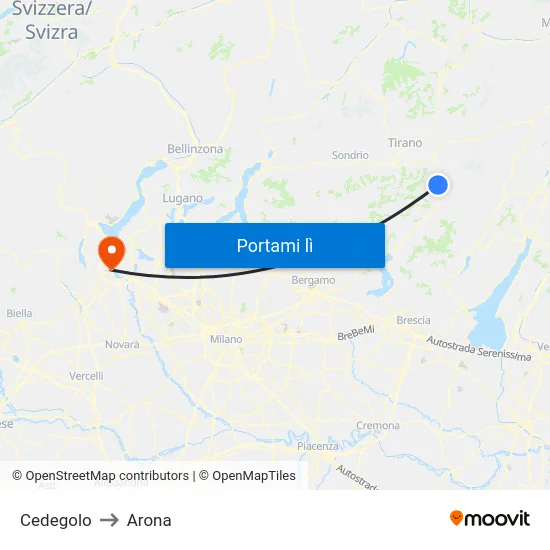 Cedegolo to Arona map