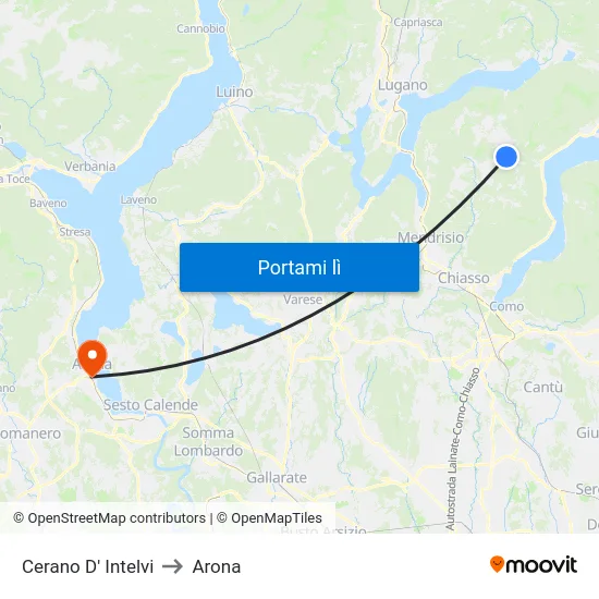 Cerano D' Intelvi to Arona map