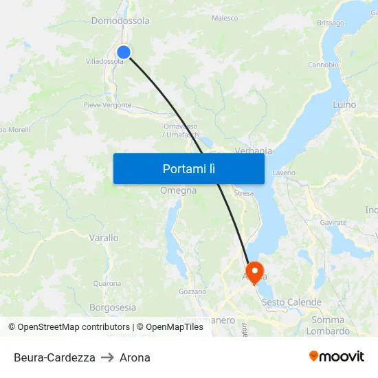 Beura-Cardezza to Arona map