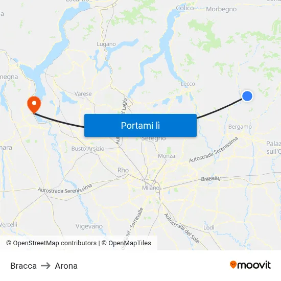 Bracca to Arona map