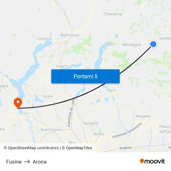 Fusine to Arona map