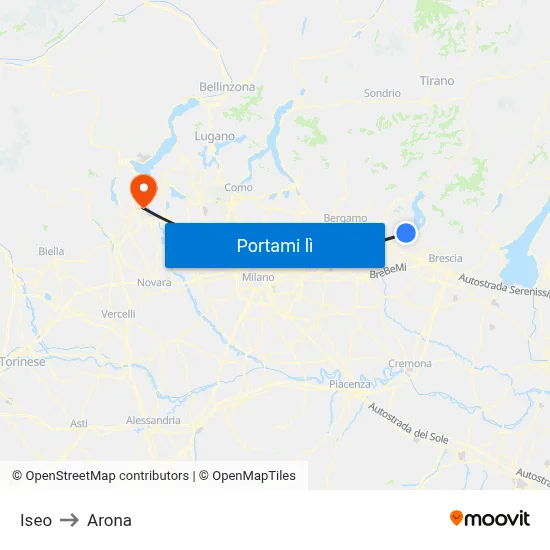Iseo to Arona map