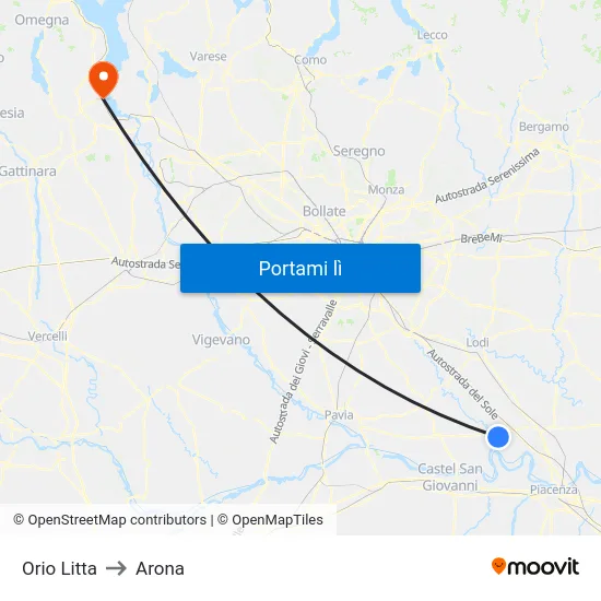 Orio Litta to Arona map