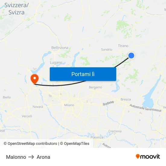Malonno to Arona map