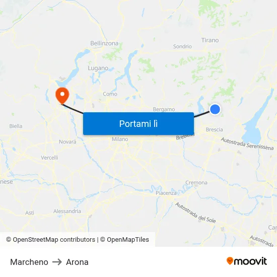 Marcheno to Arona map