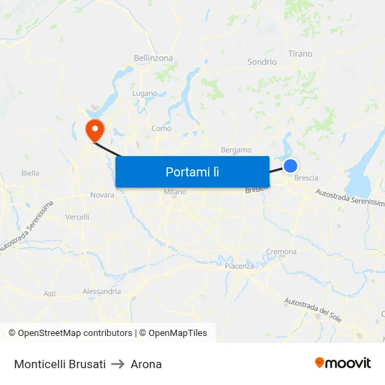Monticelli Brusati to Arona map