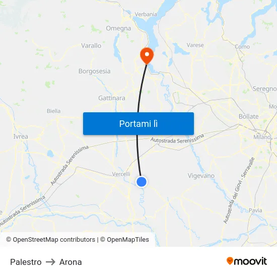 Palestro to Arona map