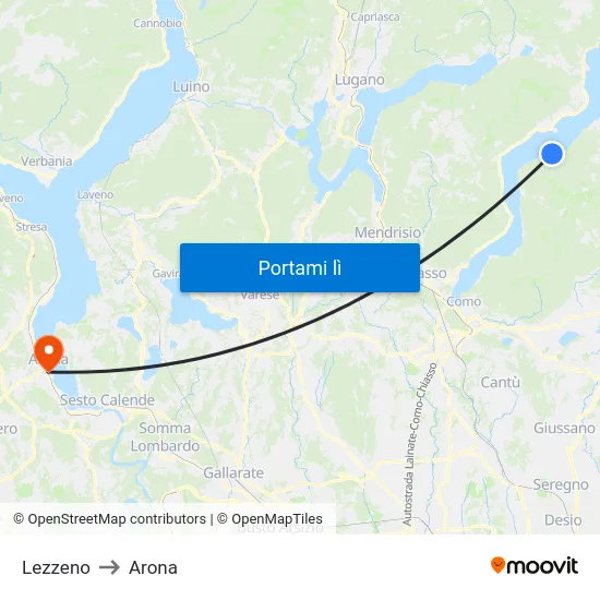 Lezzeno to Arona map