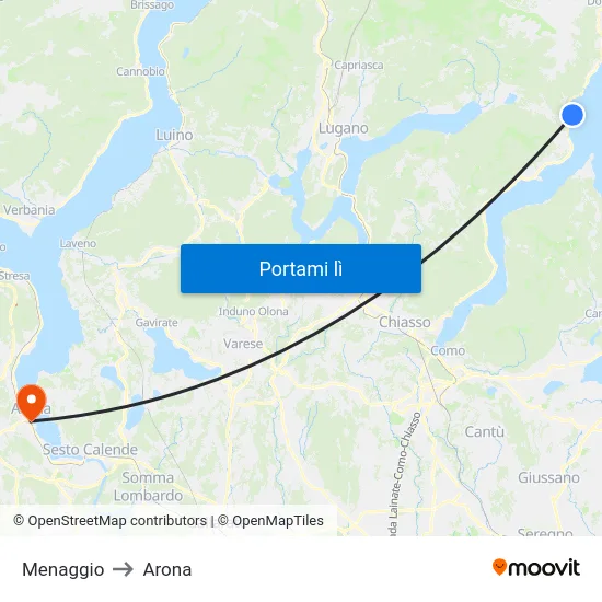 Menaggio to Arona map