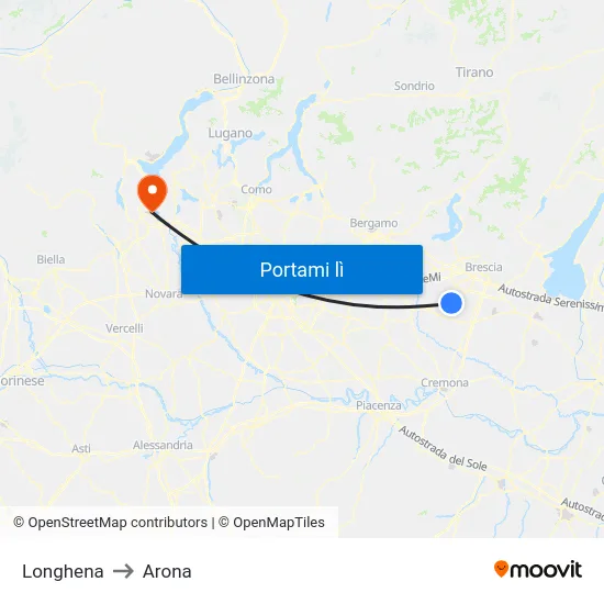 Longhena to Arona map