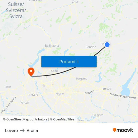 Lovero to Arona map