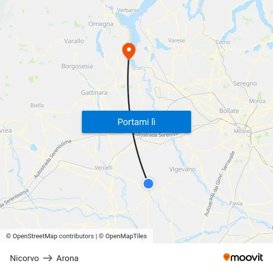 Nicorvo to Arona map