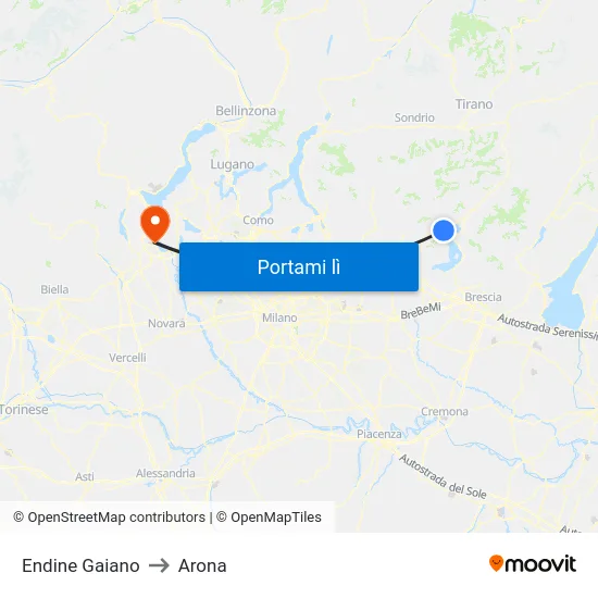 Endine Gaiano to Arona map