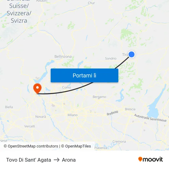 Tovo Di Sant' Agata to Arona map