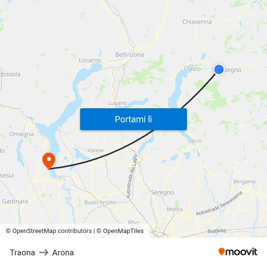 Traona to Arona map