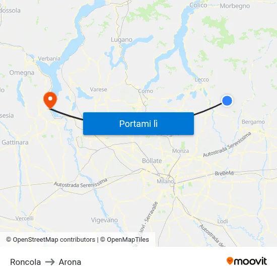 Roncola to Arona map