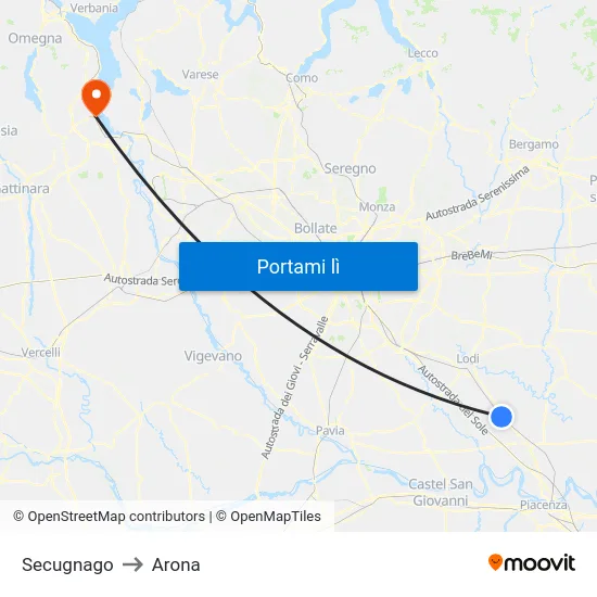 Secugnago to Arona map