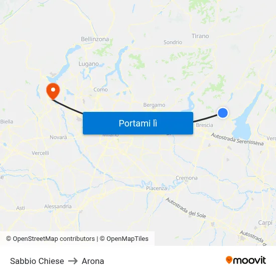 Sabbio Chiese to Arona map