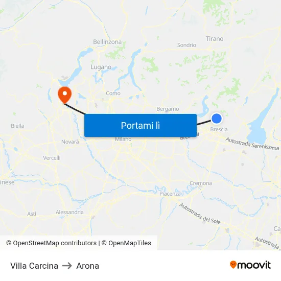 Villa Carcina to Arona map