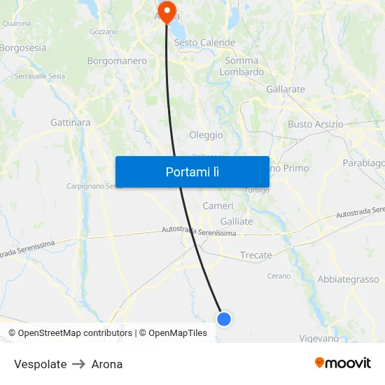 Vespolate to Arona map