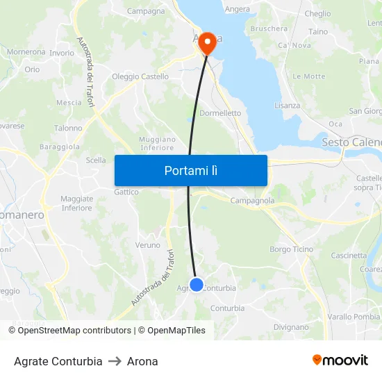 Agrate Conturbia to Arona map