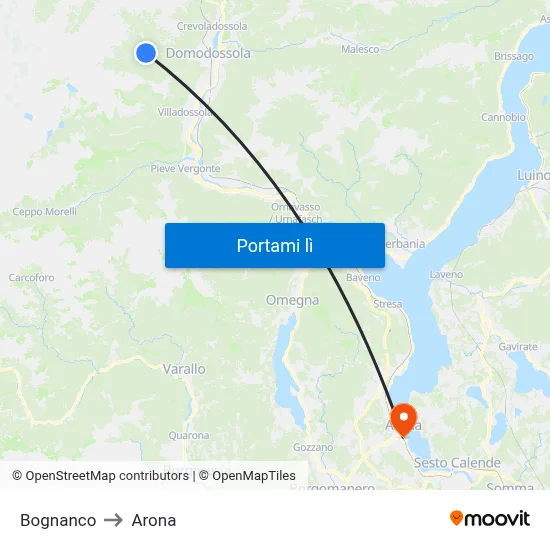 Bognanco to Arona map