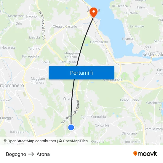 Bogogno to Arona map