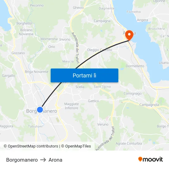 Borgomanero to Arona map