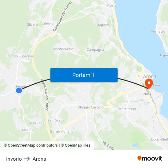 Invorio to Arona map