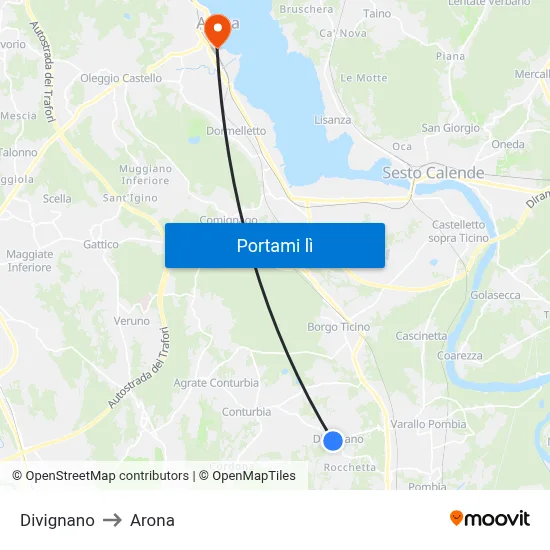 Divignano to Arona map