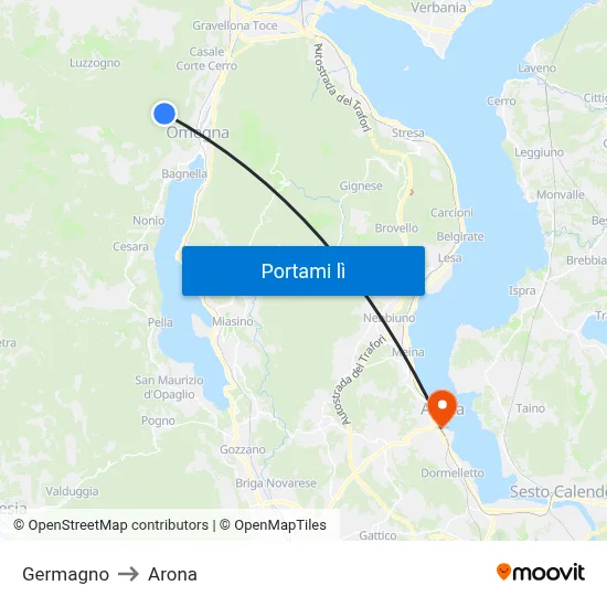 Germagno to Arona map