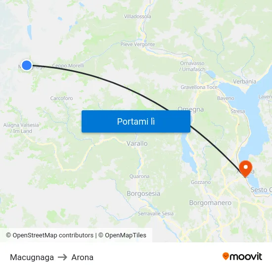 Macugnaga to Arona map