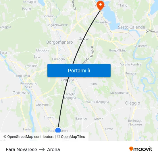 Fara Novarese to Arona map