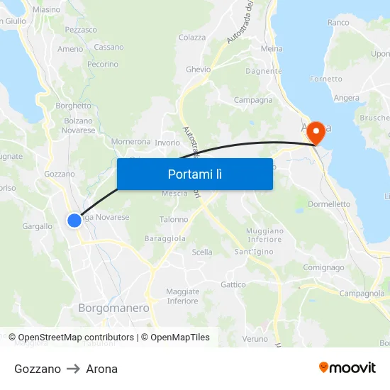 Gozzano to Arona map