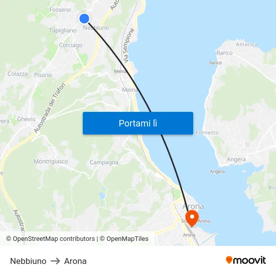 Nebbiuno to Arona map