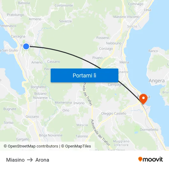 Miasino to Arona map