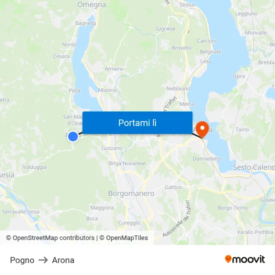 Pogno to Arona map