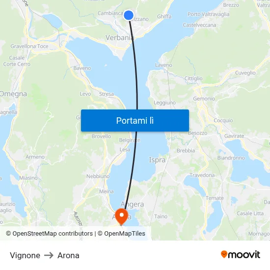Vignone to Arona map