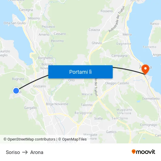 Soriso to Arona map