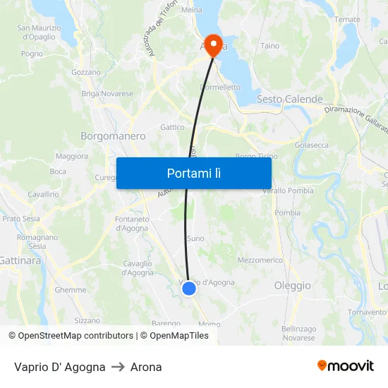 Vaprio D' Agogna to Arona map