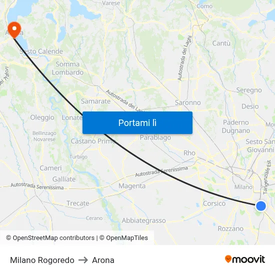 Milano Rogoredo to Arona map
